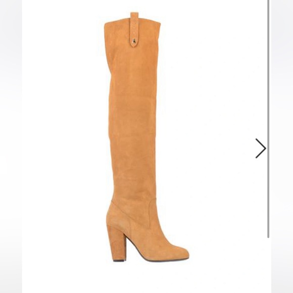 New in box Patrizia Pepe camel suede over the knee heeled boots 37 7 - Picture 3 of 8